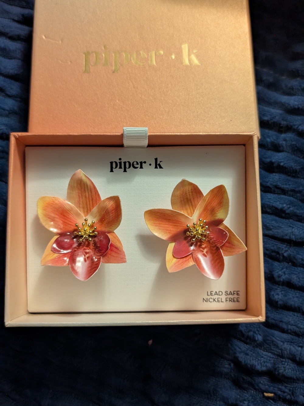 Piper·k Peach Floral Statement Stud Earrings
